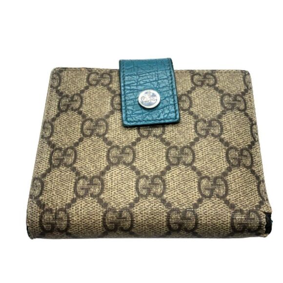 Authentic GUCCI Brown Coated Canvas & Teal Leather Designer Wallet - Picture 1 of 12